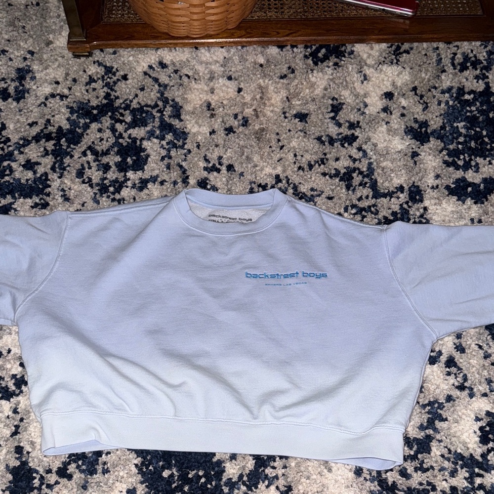 Backstreet Boys Light Blue Cropped Crewneck Sweatshirt